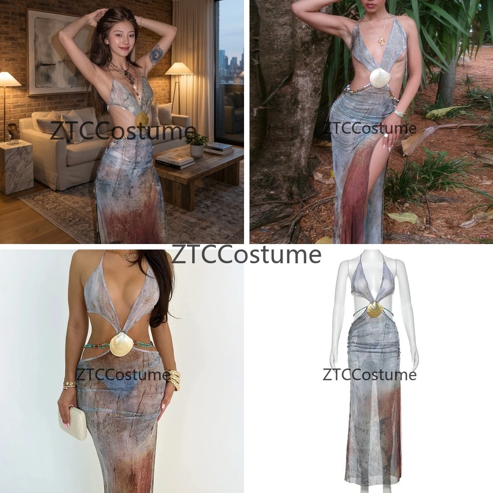 Halter Neck Top - Cosplay Hollow Out Beach Dress Women