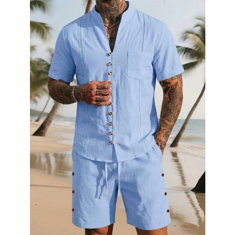 Linen Shorts Men - Men's Linen 2 Piece Outfits Stand
