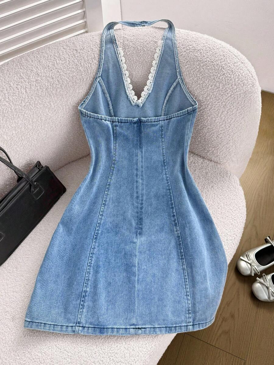 Halter Neck Top - Womens Halter Neck Denim Mini Bodycon