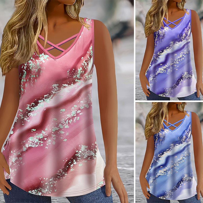 Halter Neck Top - Plus Size Marble Print Tank Top