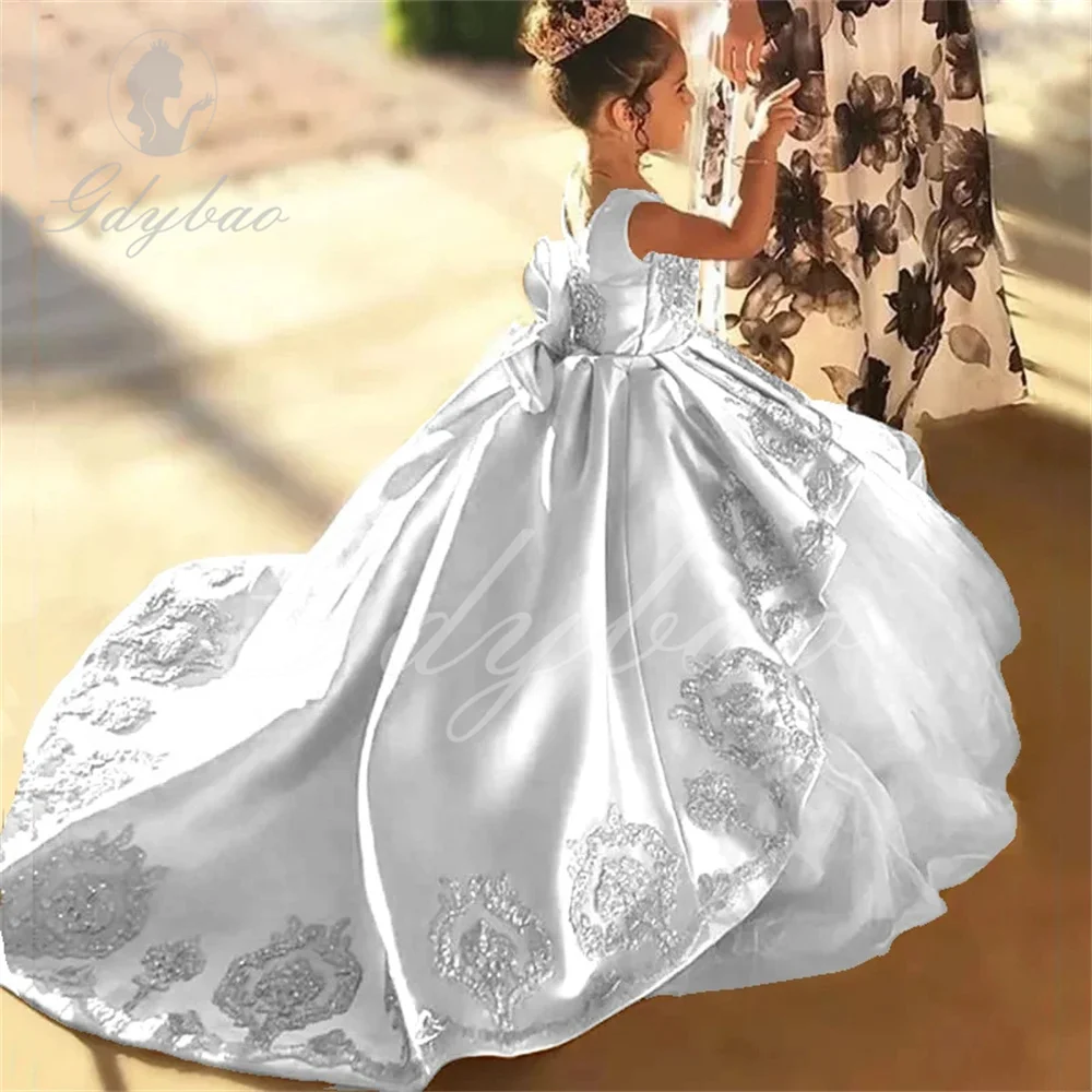 Summer Clothing For Teen Girls - White Satin Flower Girl Dress For