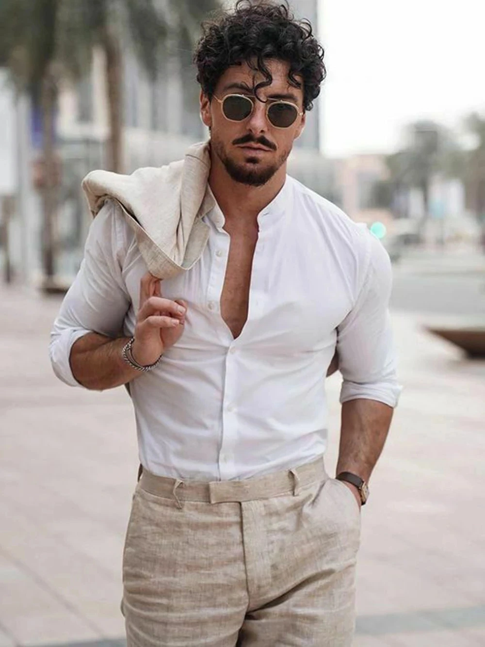 Summer Beach Business Linen Me - Summer Clothing Men Linen ulasan dan harga