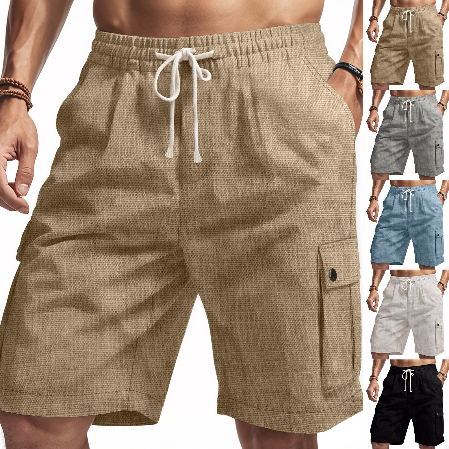 Men's Summer Straight Leg Carg - Linen Shorts Men ulasan dan harga