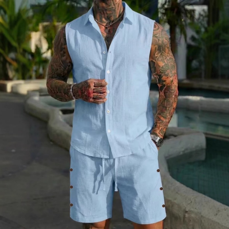 Men's 2 Piece Linen Textured S - Linen Shorts Men ulasan dan harga