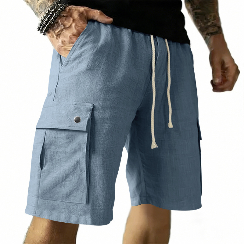European and American multi-po - Linen Shorts Men ulasan dan harga