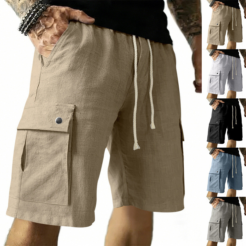 European and American multi-po - Linen Shorts Men ulasan dan harga