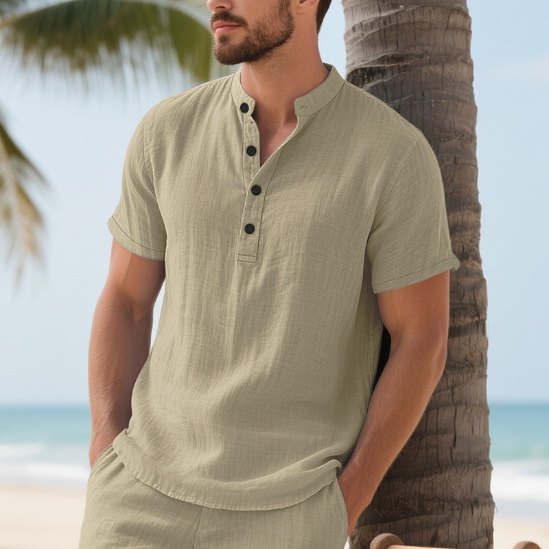 Men Shirt Mens Linen Loose Fit - Summer Clothing Men Linen ulasan dan harga