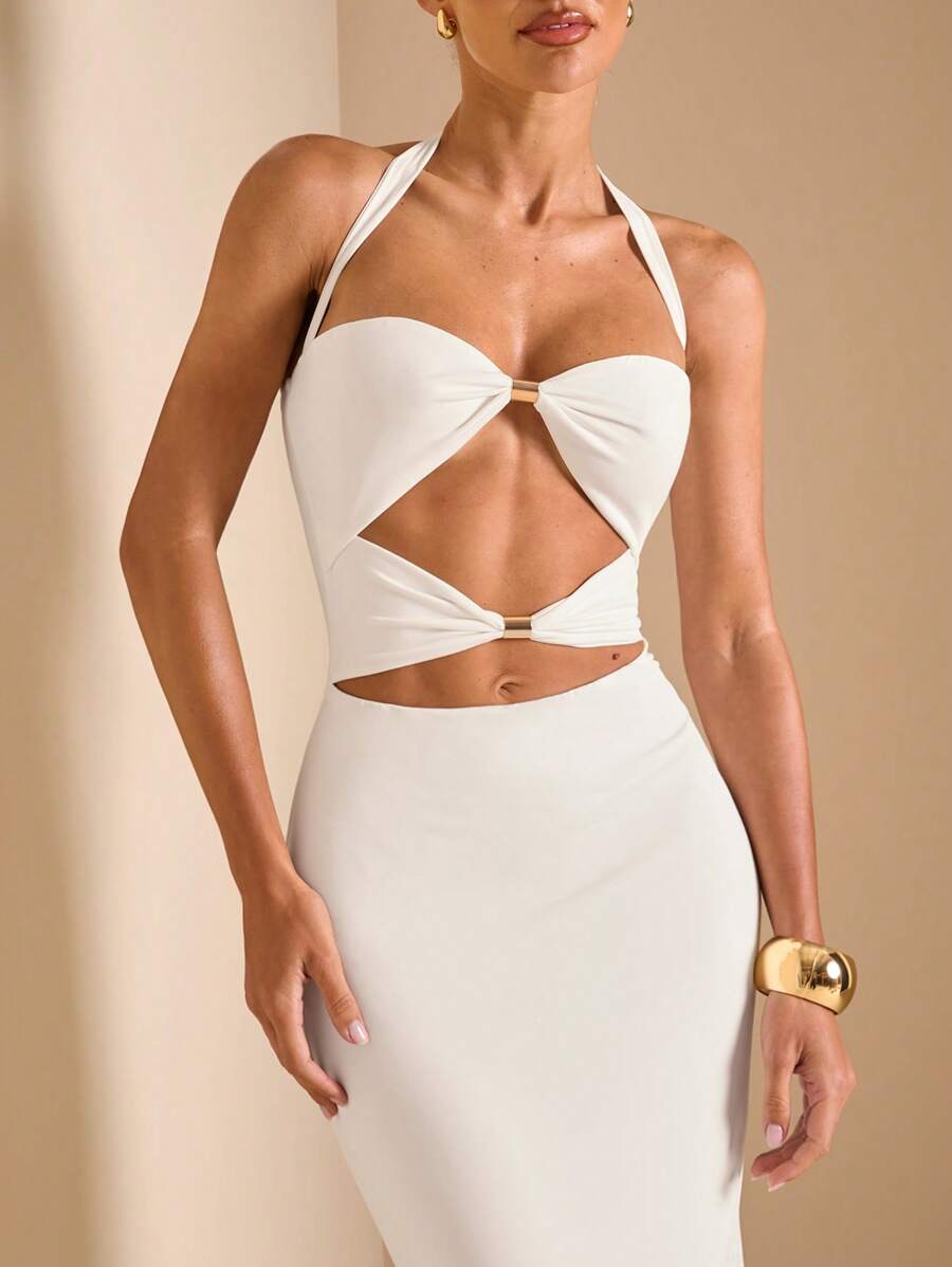 White Cut Out Halter Neck Fitt - Halter Neck Top ulasan dan harga
