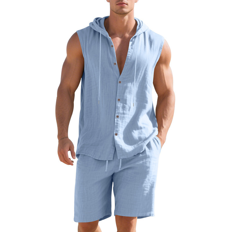 Men Solid Cotton Linen Hooded  - Linen Shorts Men ulasan dan harga