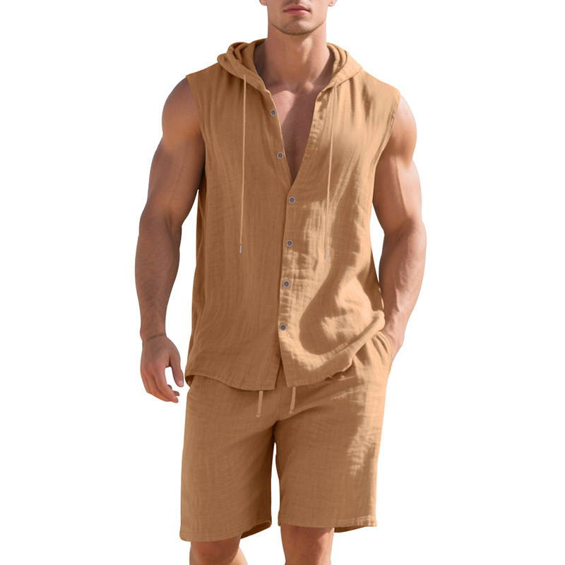 Men Solid Cotton Linen Hooded  - Linen Shorts Men ulasan dan harga