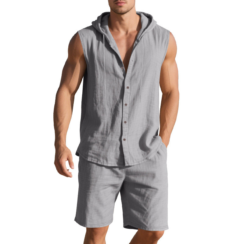Men Solid Cotton Linen Hooded  - Linen Shorts Men ulasan dan harga