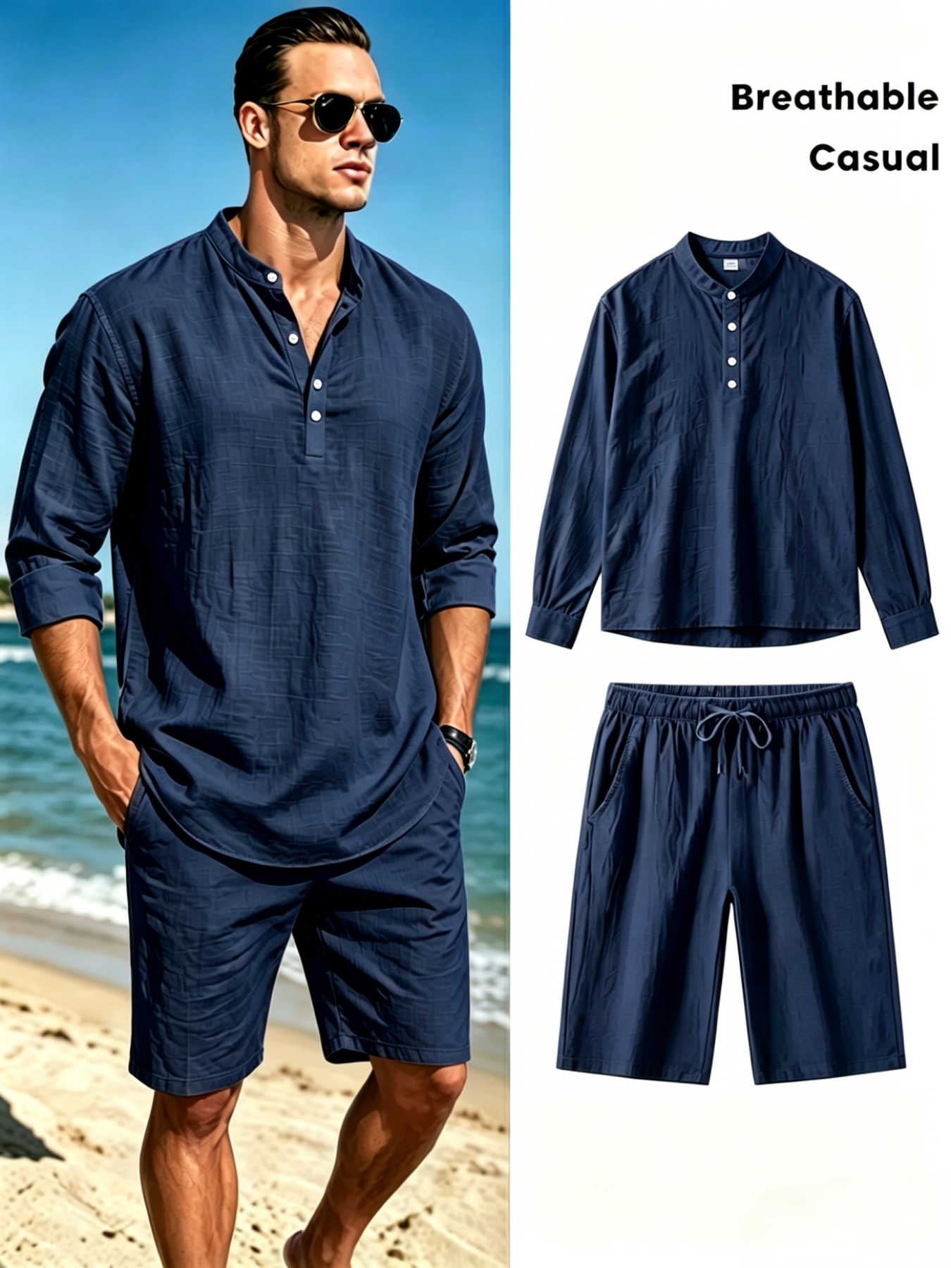mens cotton linen henley shirt - Linen Shorts Men ulasan dan harga