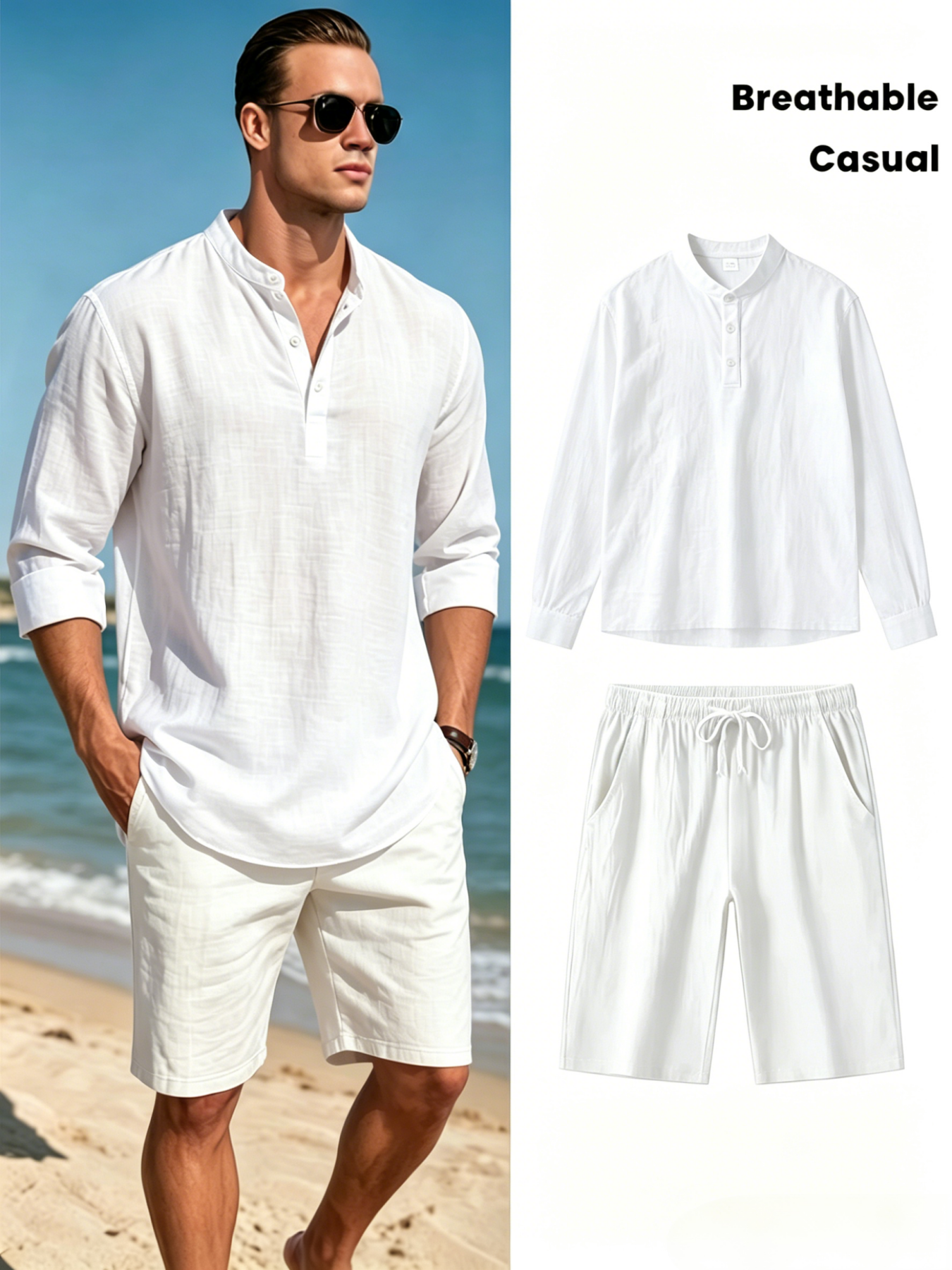 mens cotton linen henley shirt - Linen Shorts Men ulasan dan harga