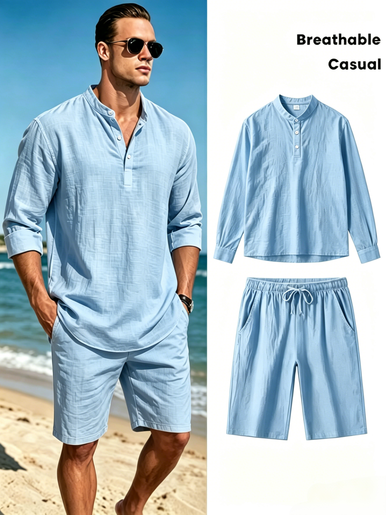 mens cotton linen henley shirt - Linen Shorts Men ulasan dan harga