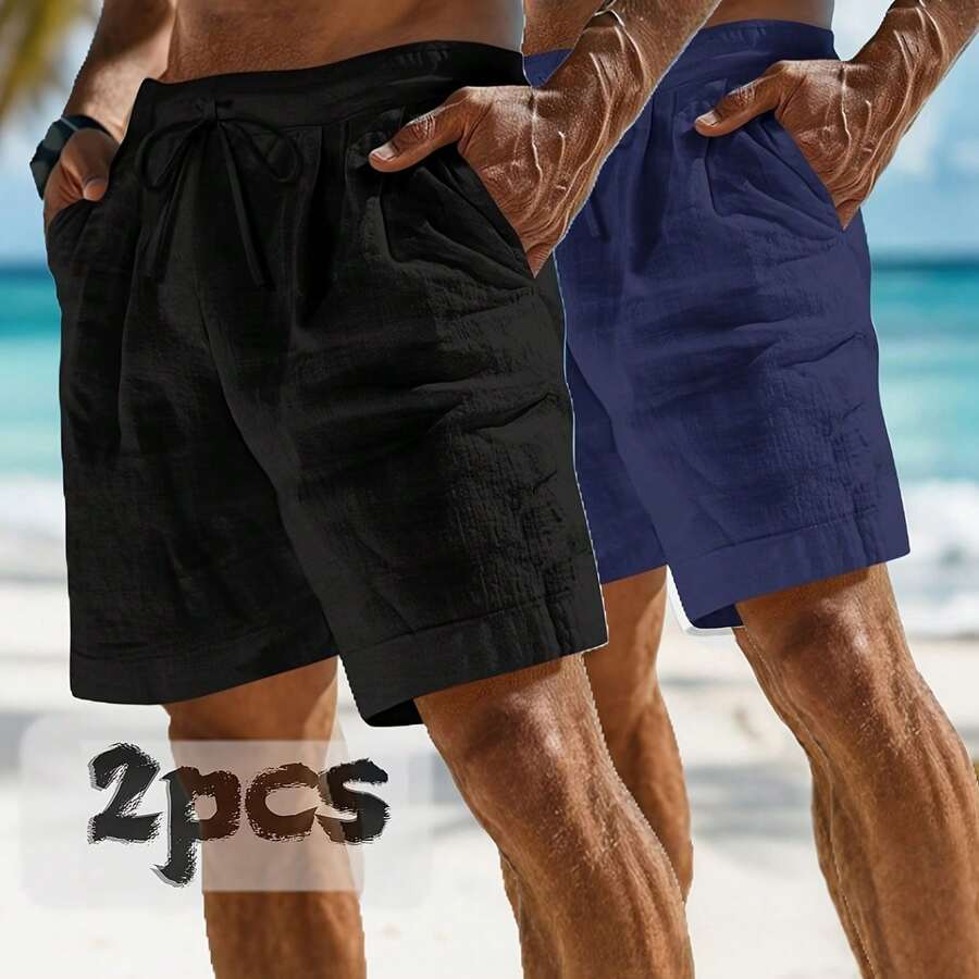 2pcs Mens Linen Shorts Casual  - Linen Shorts Men ulasan dan harga