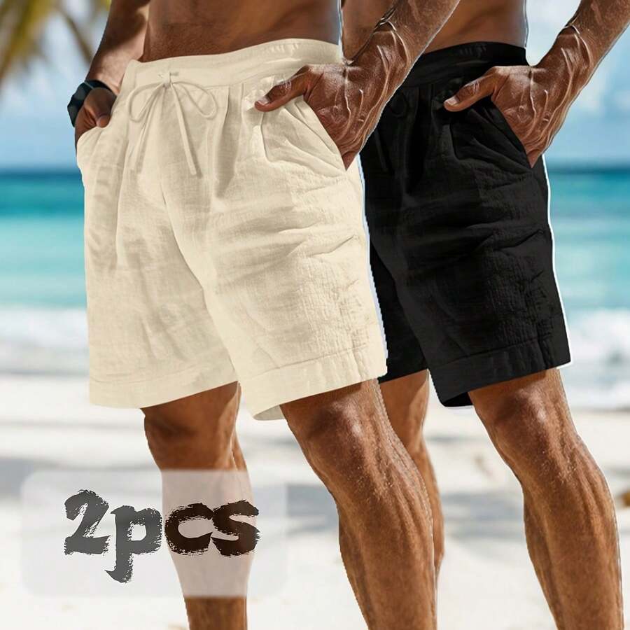 2pcs Mens Linen Shorts Casual  - Linen Shorts Men ulasan dan harga