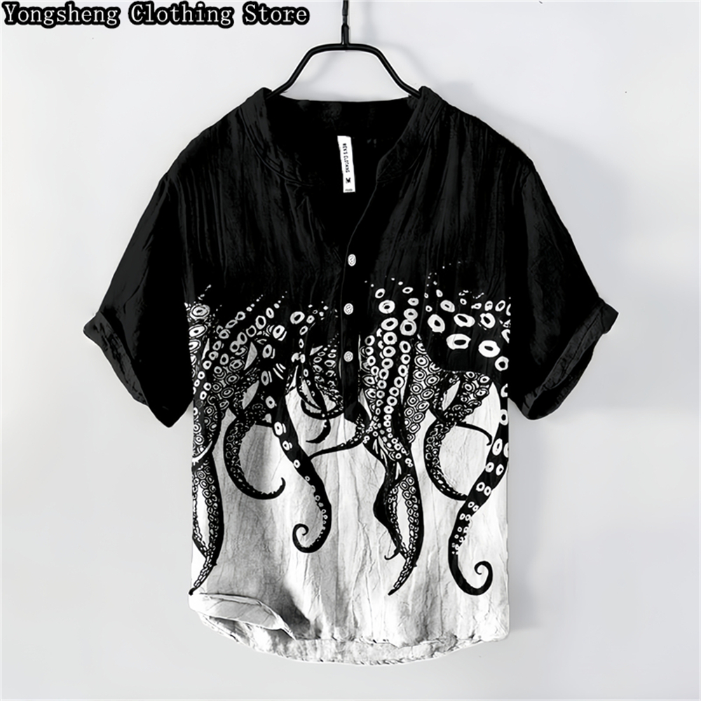 Men's linen printed casual POL - Summer Clothing Men Linen ulasan dan harga