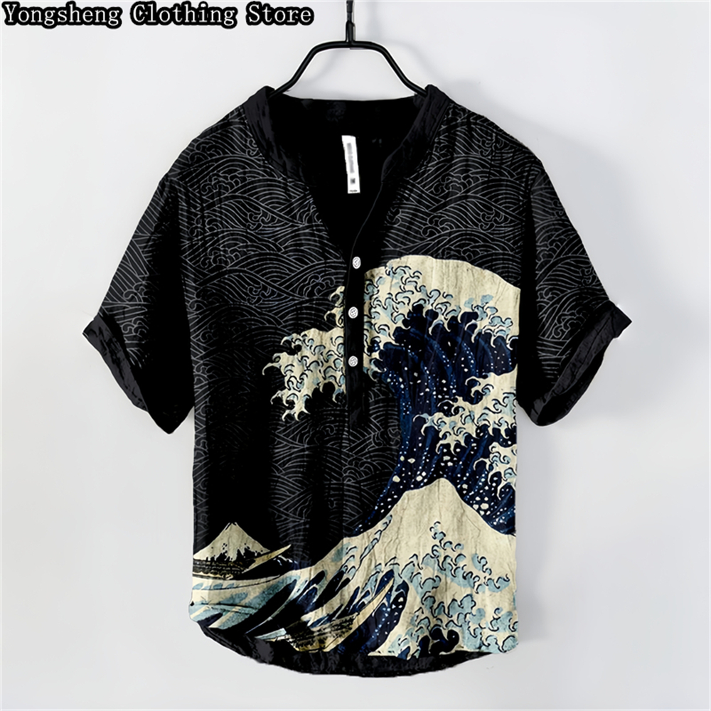 Men's linen printed casual POL - Summer Clothing Men Linen ulasan dan harga