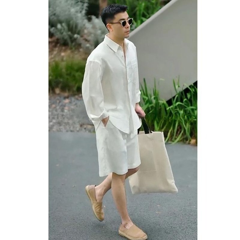 Summer Casual Set Lyocell Line - Linen Shorts Men ulasan dan harga