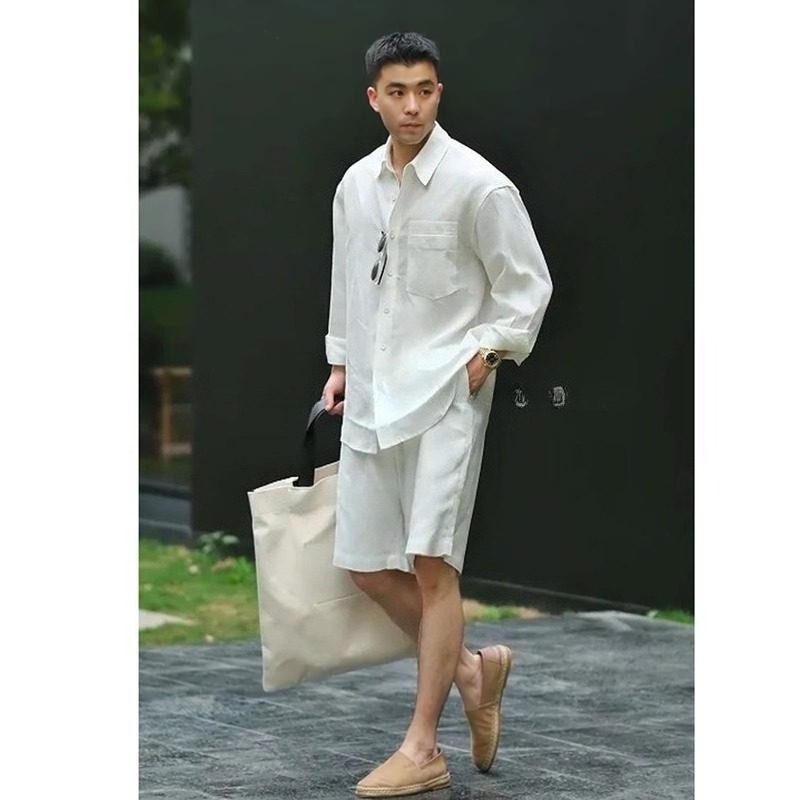 Summer Casual Set Lyocell Line - Linen Shorts Men ulasan dan harga
