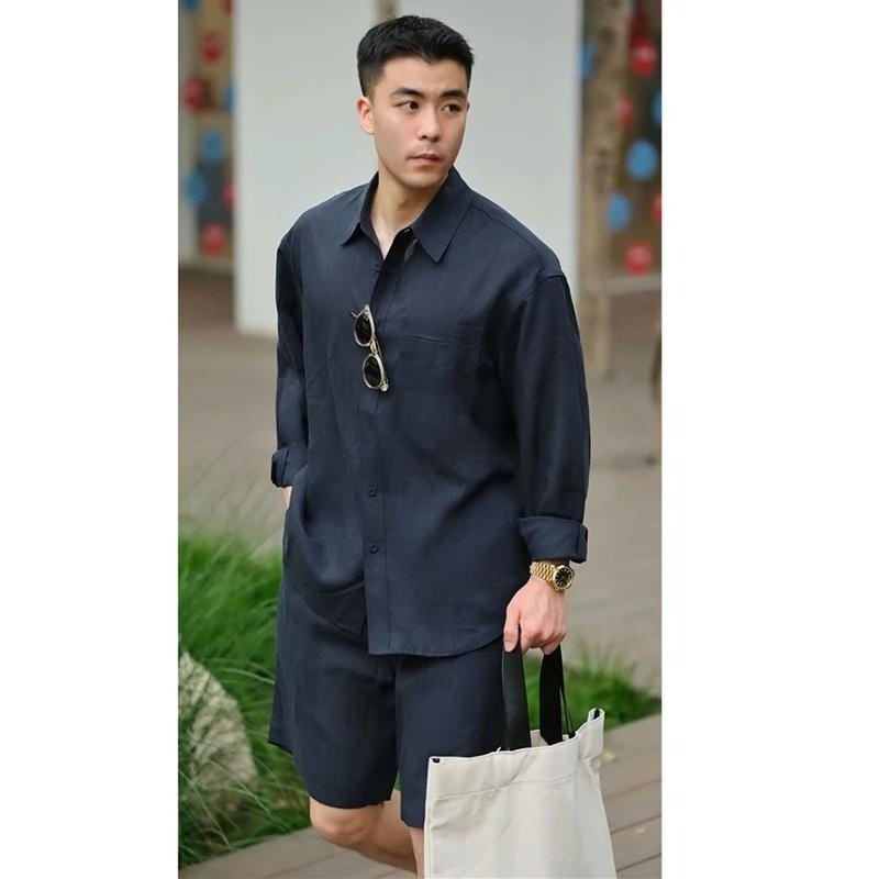 Summer Casual Set Lyocell Line - Linen Shorts Men ulasan dan harga