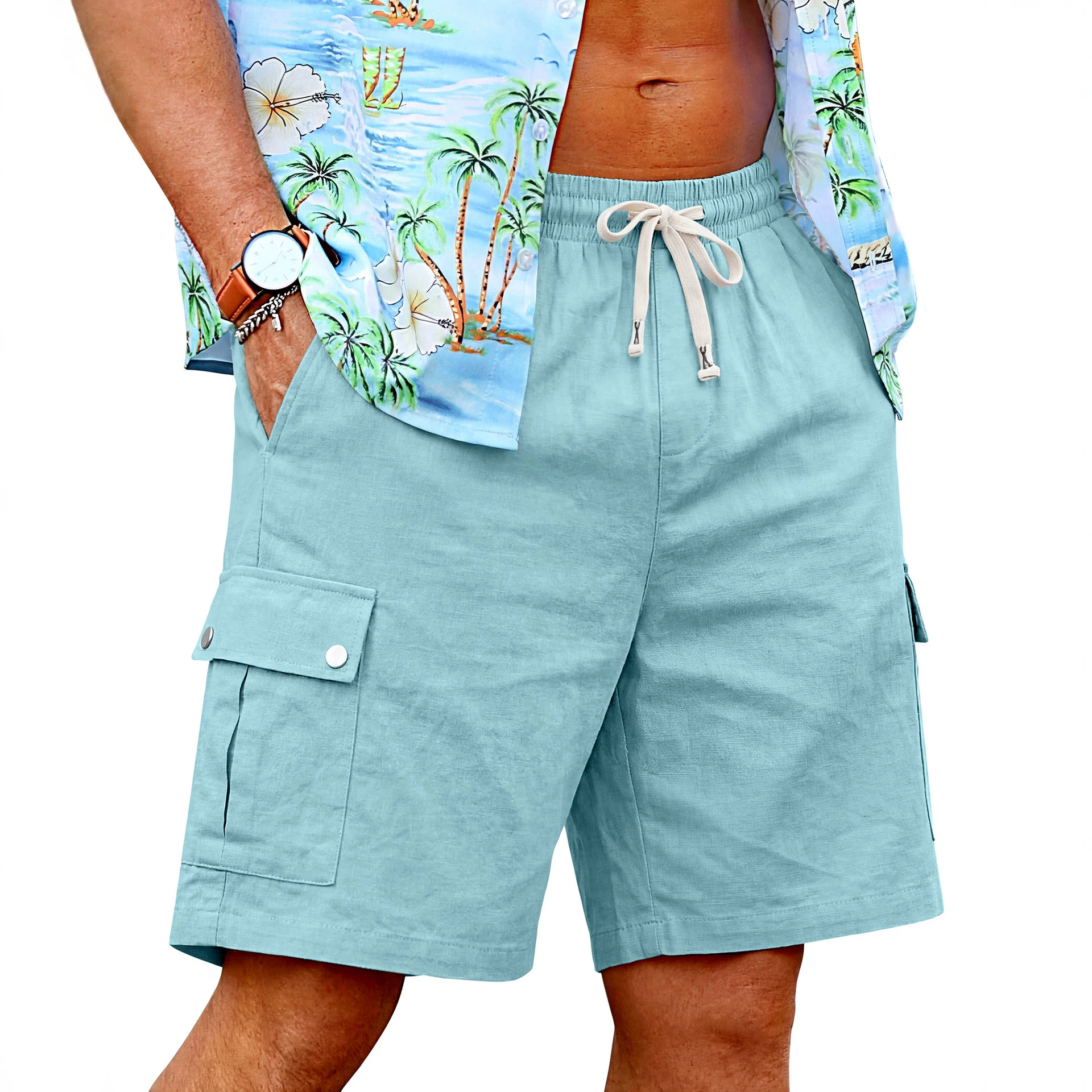 Summer loose skin-friendly out - Linen Shorts Men ulasan dan harga