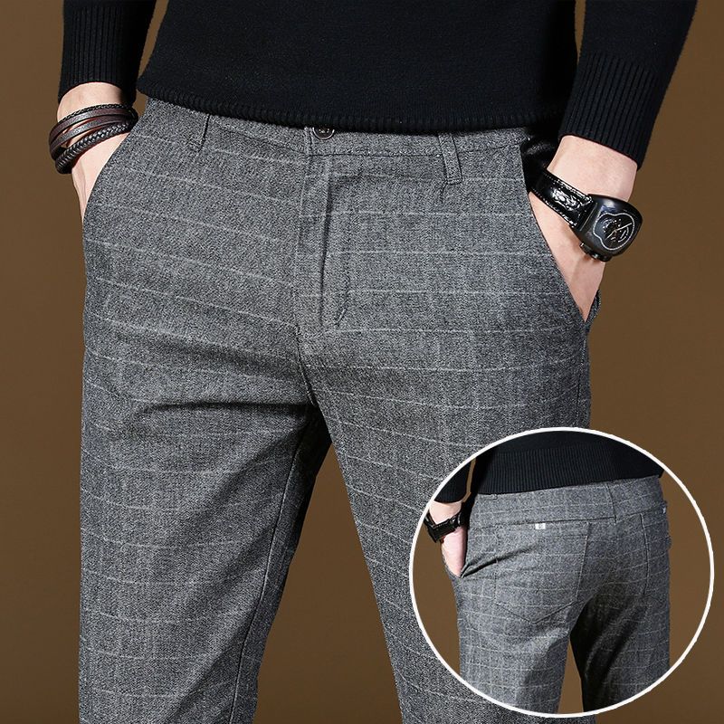 Male Suit Trousers Gray Plaid  - Summer Clothing Cheap ulasan dan harga