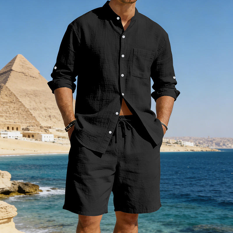 Men's Linen Shirt Casual Beach - Linen Shorts Men ulasan dan harga