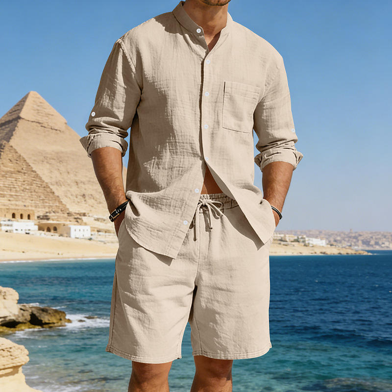 Men's Linen Shirt Casual Beach - Linen Shorts Men ulasan dan harga