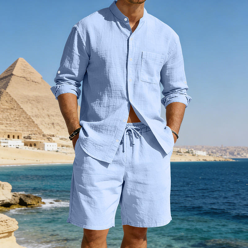 Men's Linen Shirt Casual Beach - Linen Shorts Men ulasan dan harga