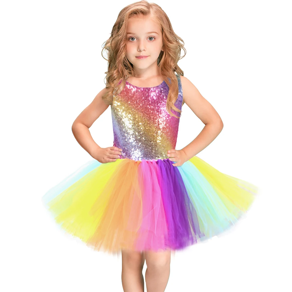Rainbow Sequins Princess Dress - Summer Clothing For Teen Girls ulasan dan harga