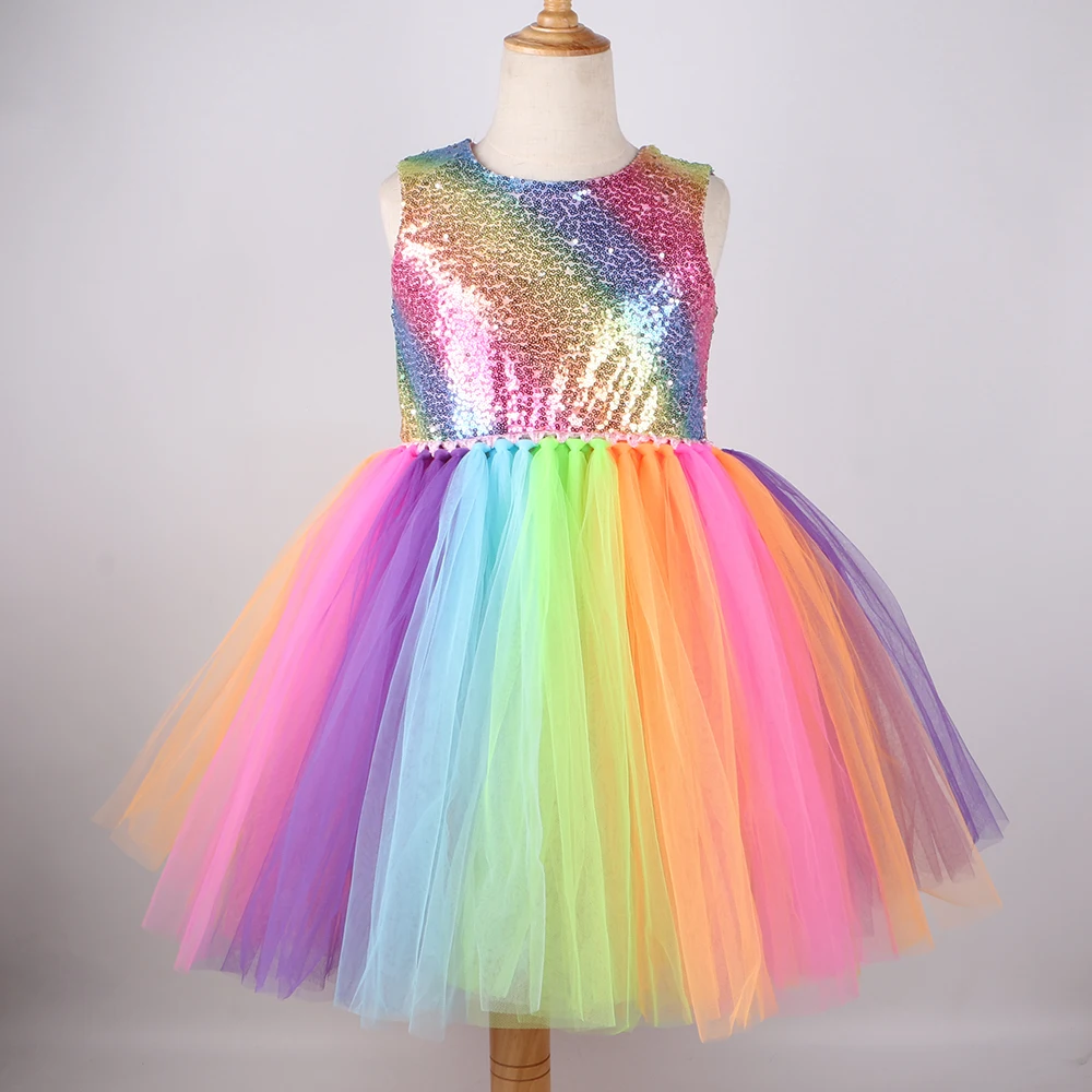 Rainbow Sequins Princess Dress - Summer Clothing For Teen Girls ulasan dan harga