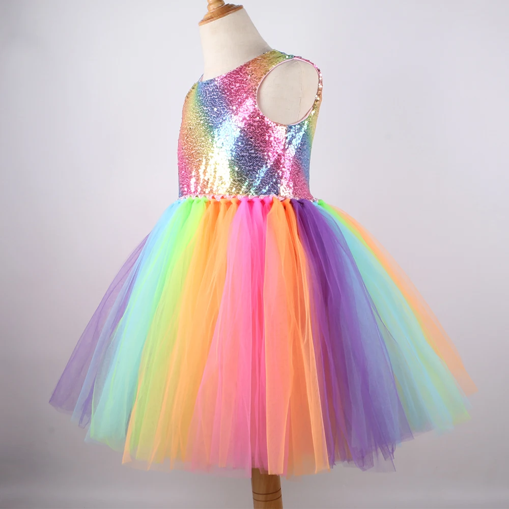 Rainbow Sequins Princess Dress - Summer Clothing For Teen Girls ulasan dan harga
