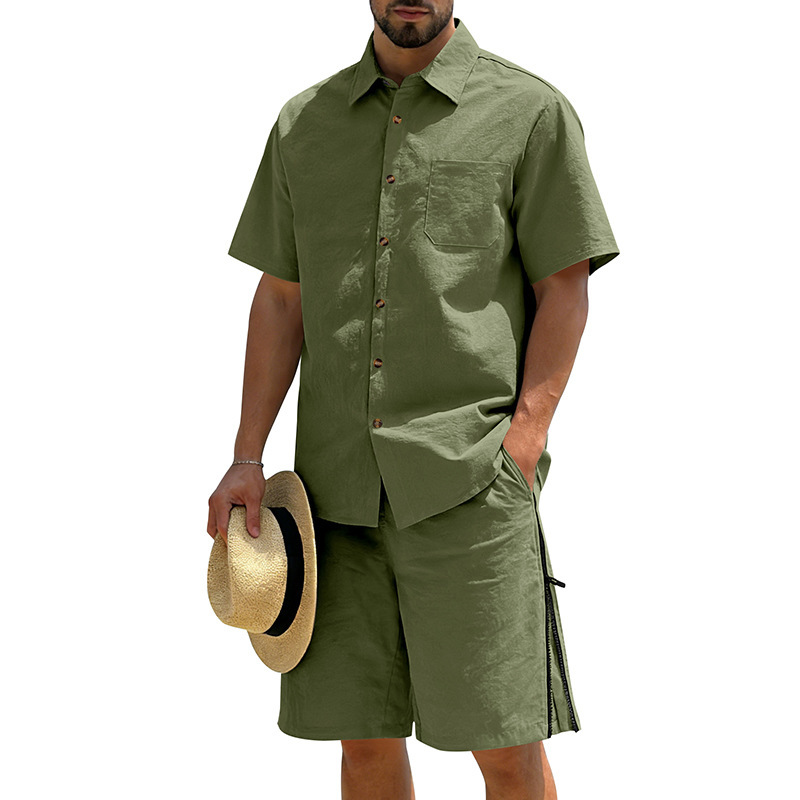 Men's Casual Cotton Linen 2 Pi - Linen Shorts Men ulasan dan harga