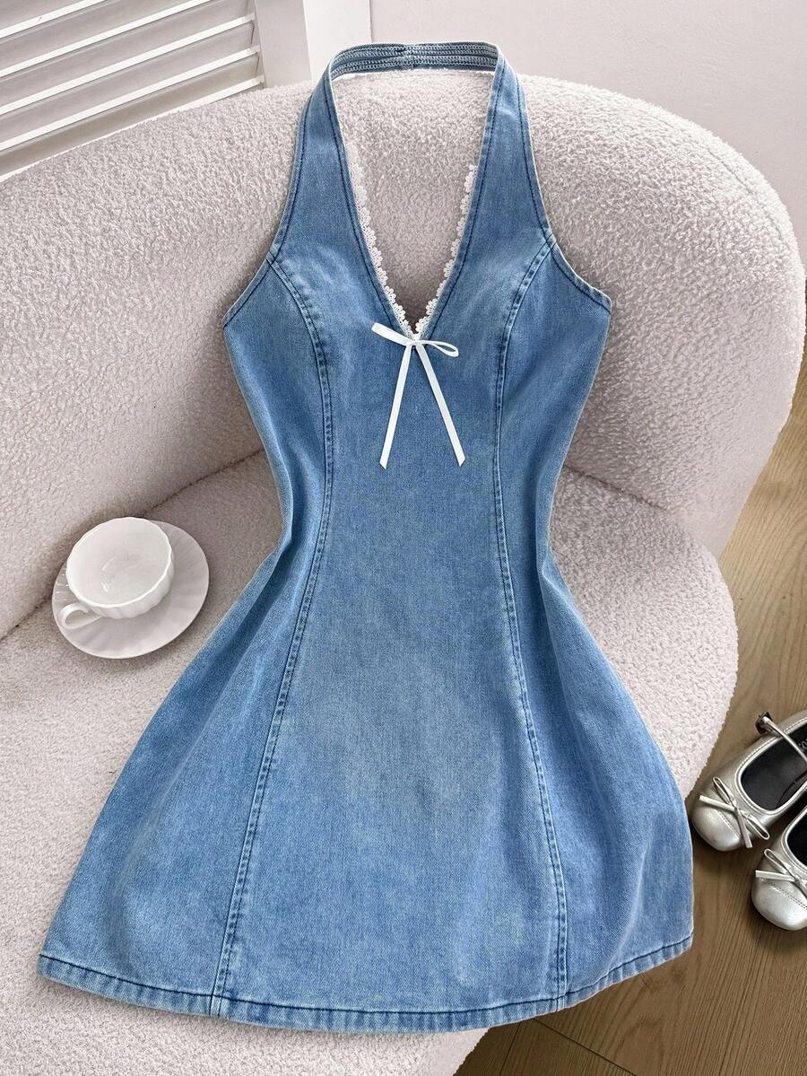 Womens Halter Neck Denim Mini  - Halter Neck Top ulasan dan harga