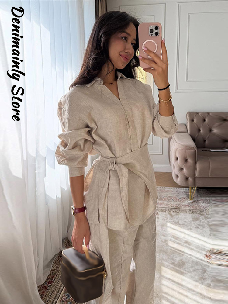 Casual Women's Linen Pants Set - Summer Clothing Men Linen ulasan dan harga