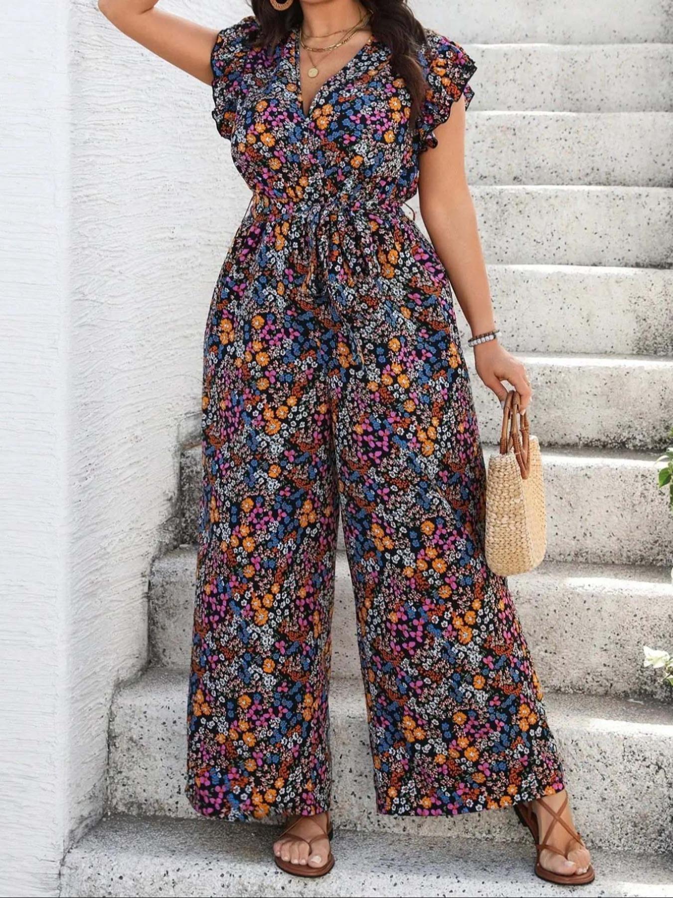 【Plus Size】 Floral Print Tie S - Summer Clothing Vacation ulasan dan harga