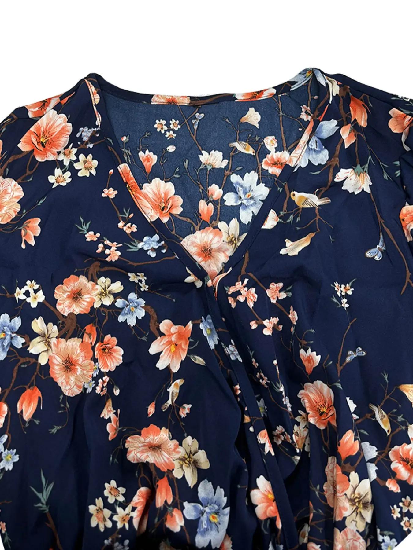 【Plus Size】 Floral Print Tie S - Summer Clothing Vacation ulasan dan harga