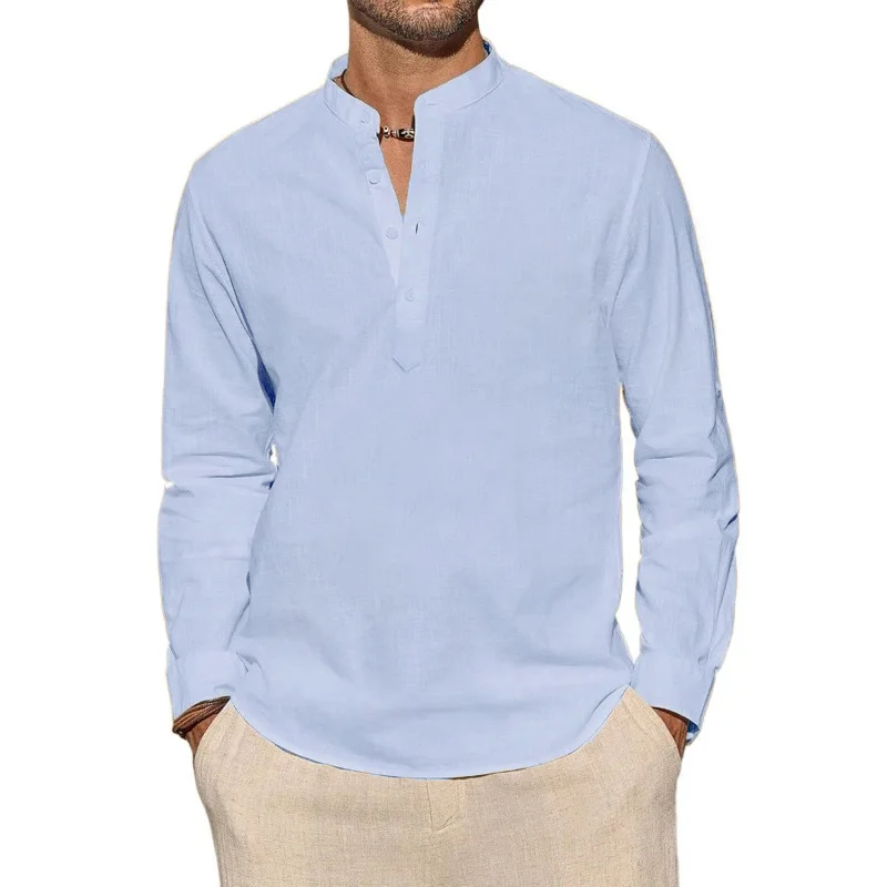 Men's Long Sleeve T-Shirts Cas - Summer Clothing Men Linen ulasan dan harga