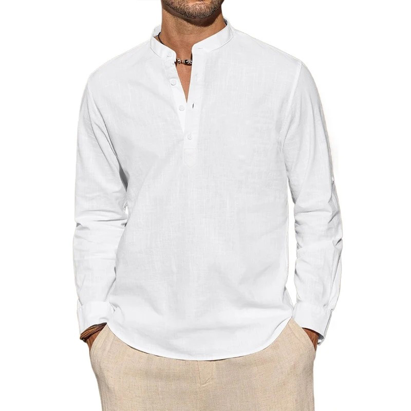Men's Long Sleeve T-Shirts Cas - Summer Clothing Men Linen ulasan dan harga