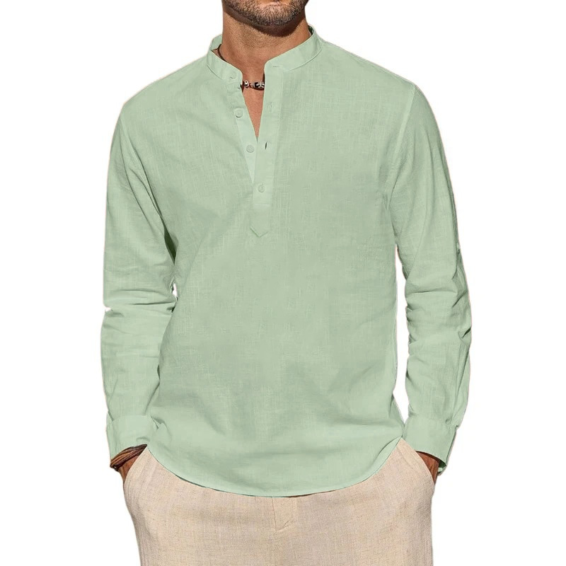 Men's Long Sleeve T-Shirts Cas - Summer Clothing Men Linen ulasan dan harga