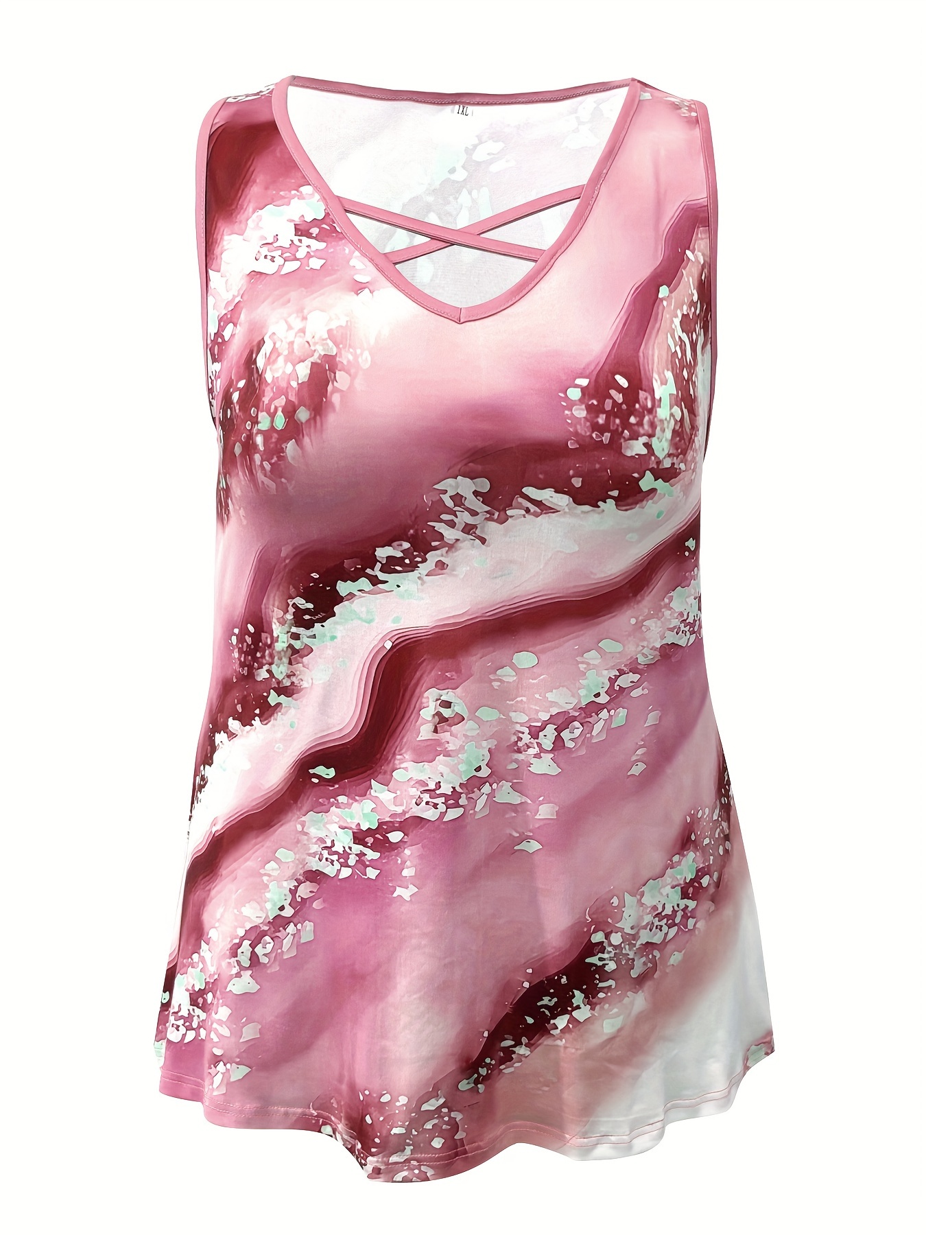 Plus Size Marble Print Tank To - Halter Neck Top ulasan dan harga