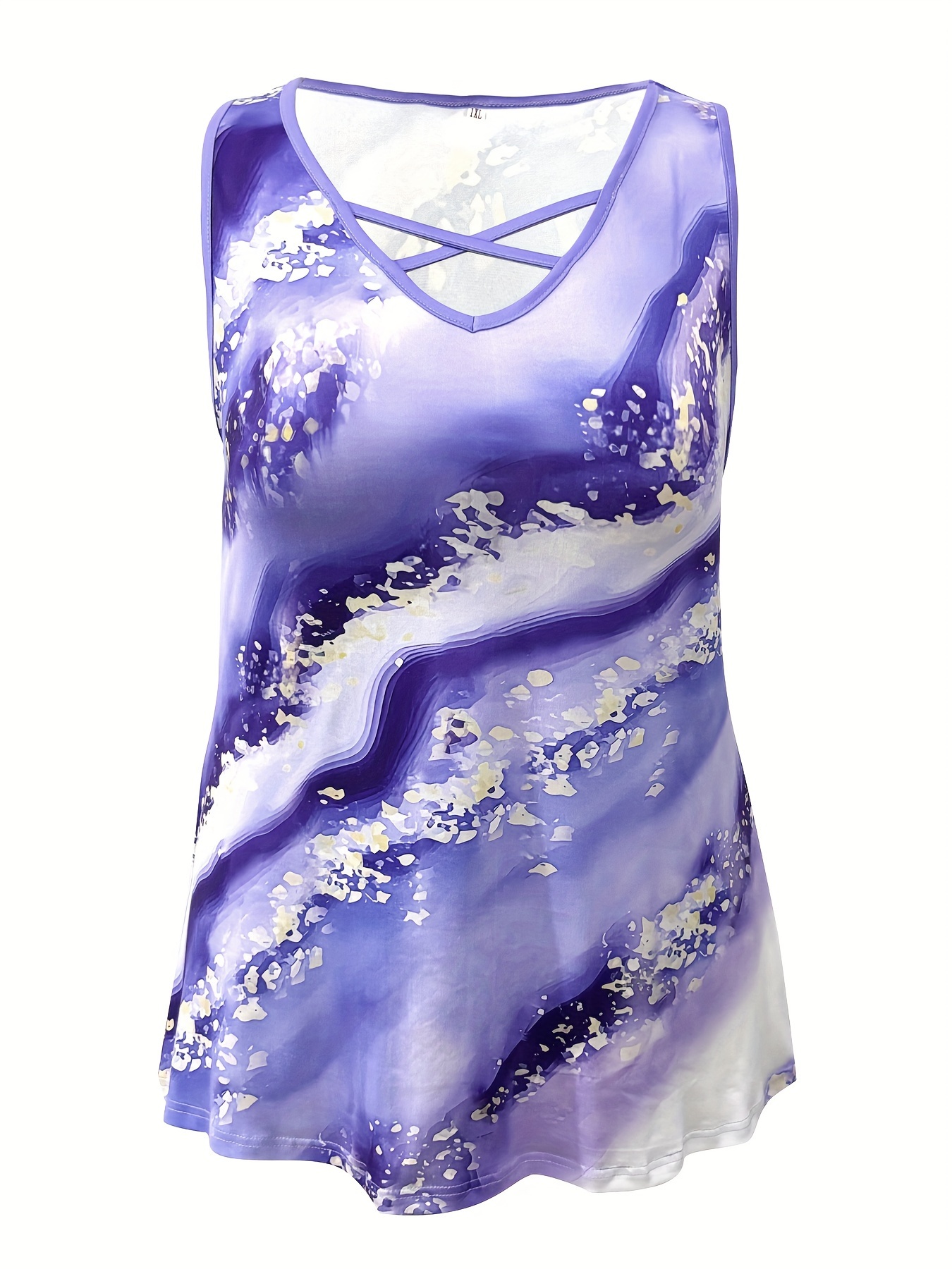Plus Size Marble Print Tank To - Halter Neck Top ulasan dan harga
